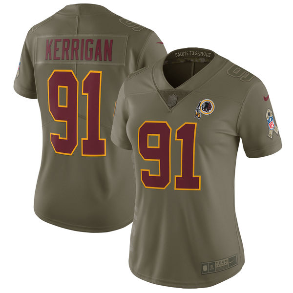 Women Washington Red Skins #91 Kerrigan Nike Olive Salute To Service Limited NFL Jerseys